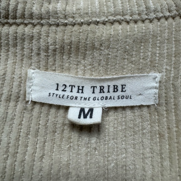 12th Tribe Cream Corduroy Crop Asymmetric Raw Hem Trucker Jacket M - Picture 5 of 8